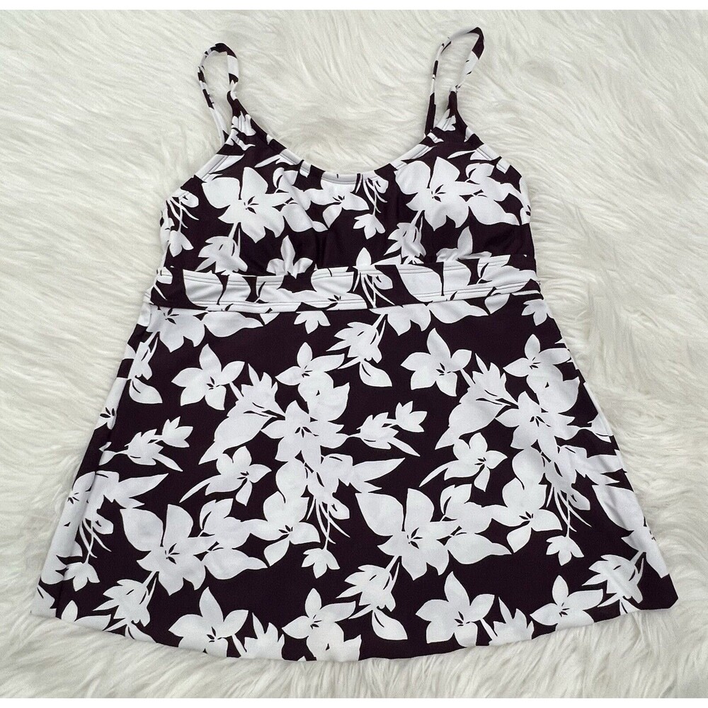 Kona Sol Women's Adjustable‎ Strap Tankini Swim Top Burgundy Floral Size M NWT